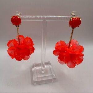 J Crew Red Floral Translucent Earrings Statement Jewelry Summer Casual Unique